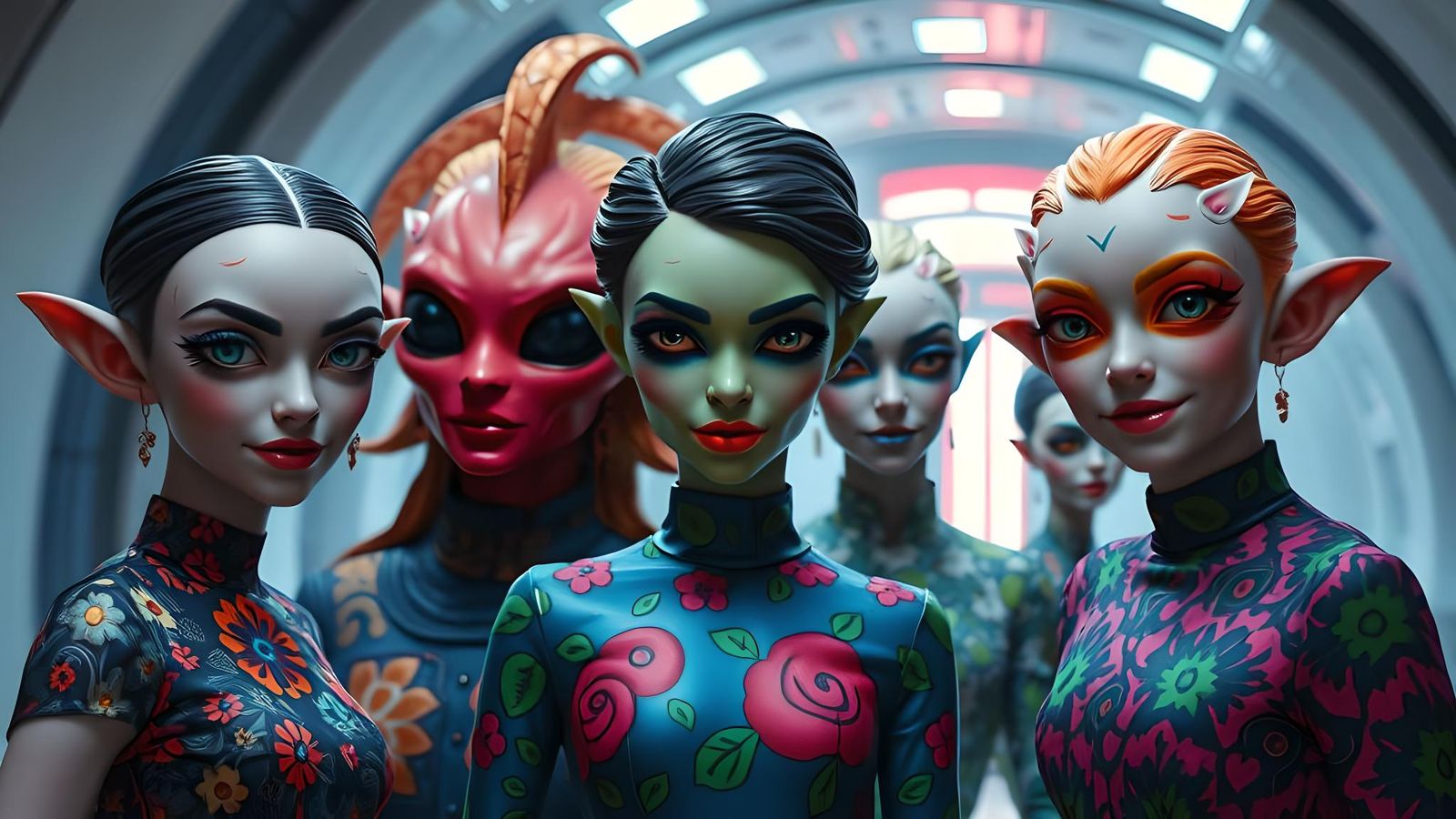 Sci-Fi Alien Group Portrait in Haute Couture