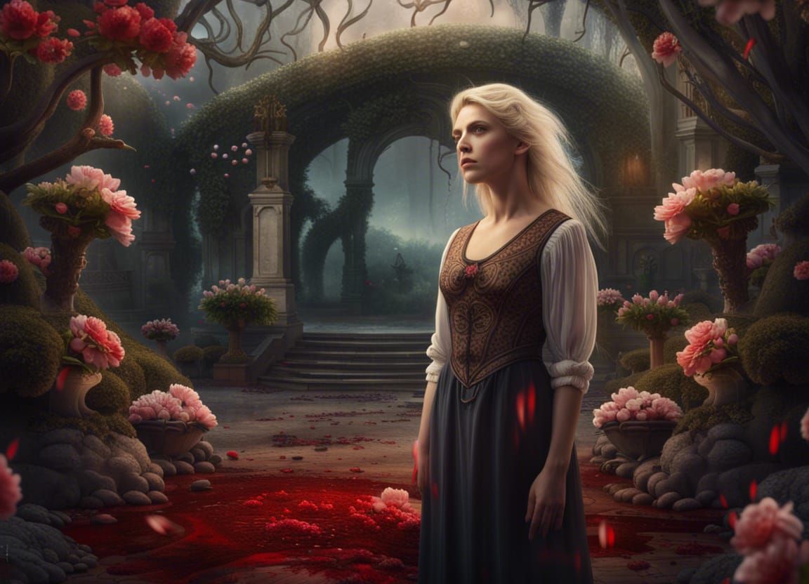 Garden of Mystery: Woman in a Detailed Matte Painting
