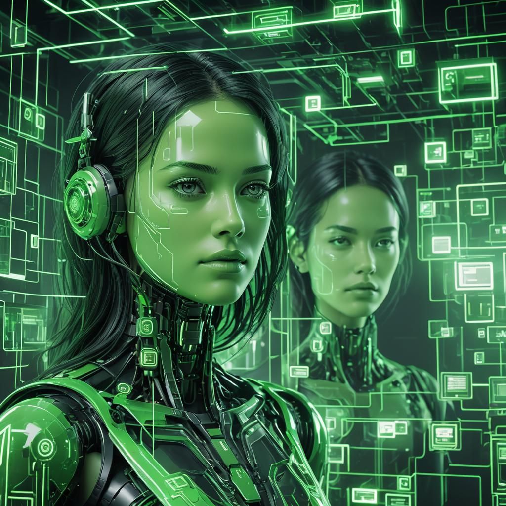 Dark Fantasy Room with Translucent Robotic Faces