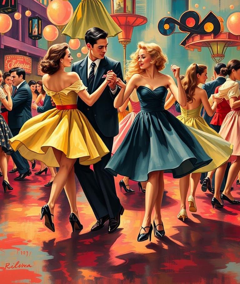 1950s Sock Hop in Expressionist Style