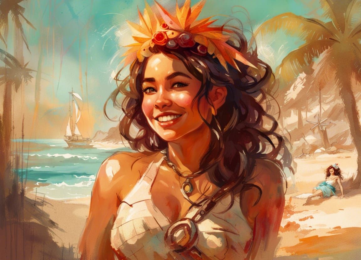 Smiling Moana Portrait in Pin-Up Style