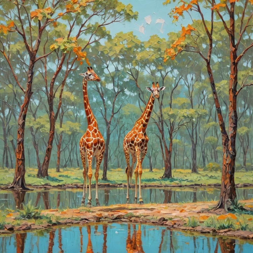 Giraffe in Landscape as Impasto Painting