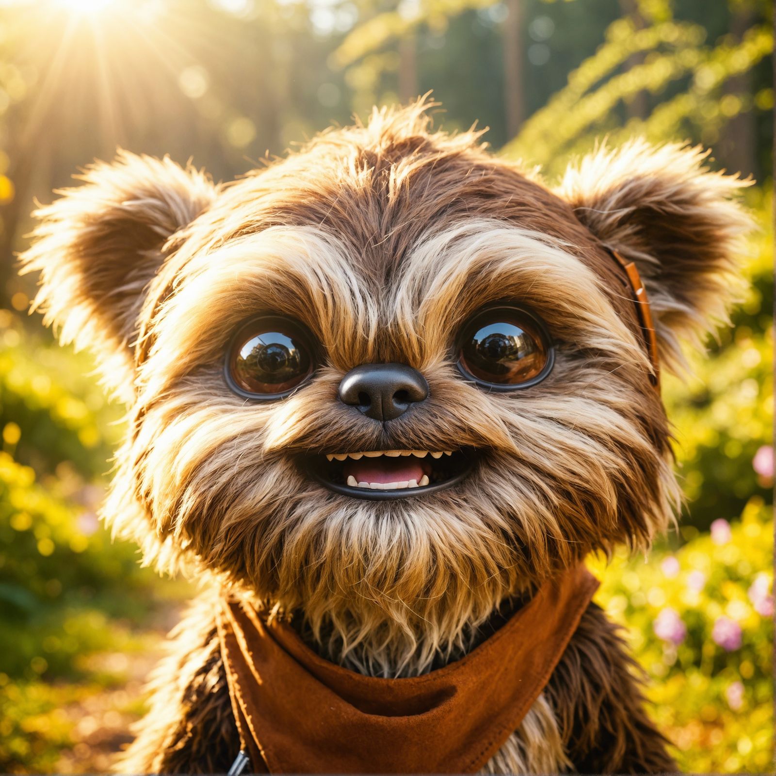 Adorable Ewok-Like Creature in Sunny Landscape