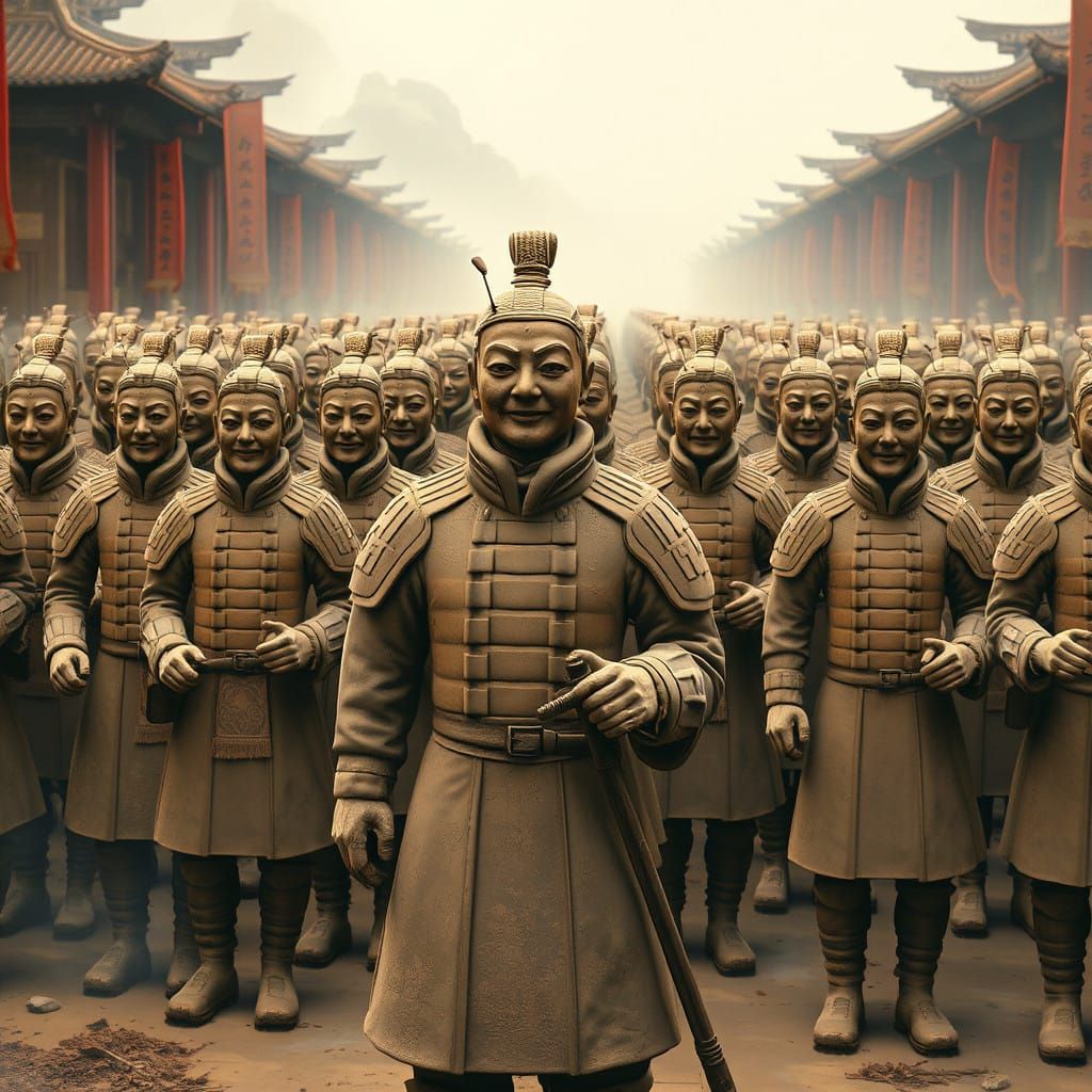 Traditional Chinese Terracotta Army in Earthy Tones