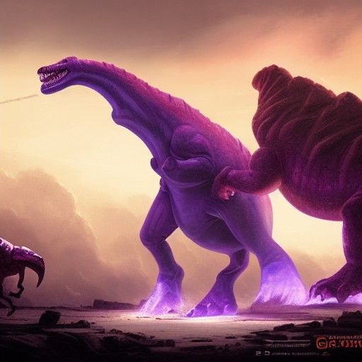 Epic Dinosaur Battle on Jupiter in Fantasy Style