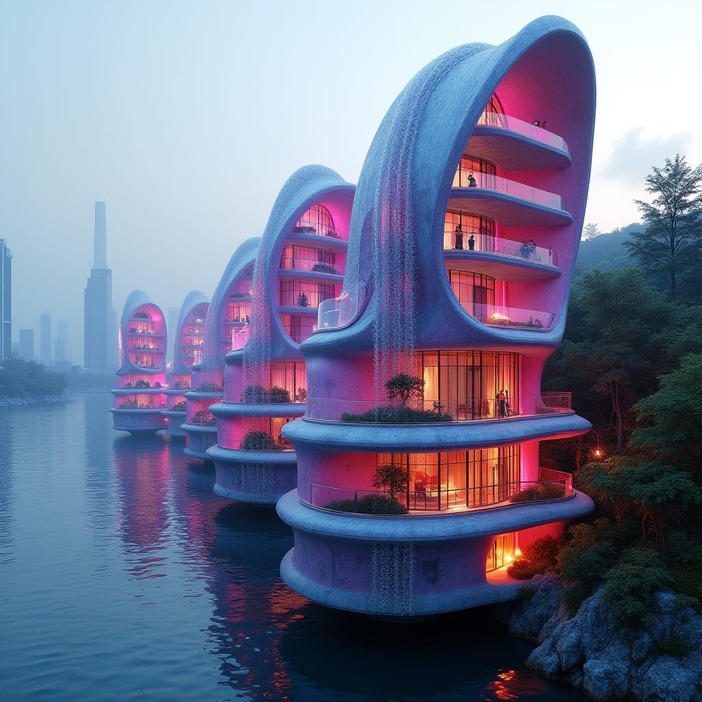 Surreal Urban Landscapes in Dazzling Magenta and Dark Blue