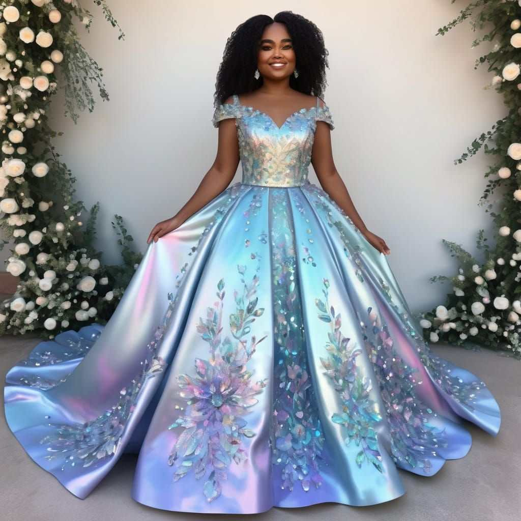 Glittering Floral Crystal Dress in Opalescent Hues