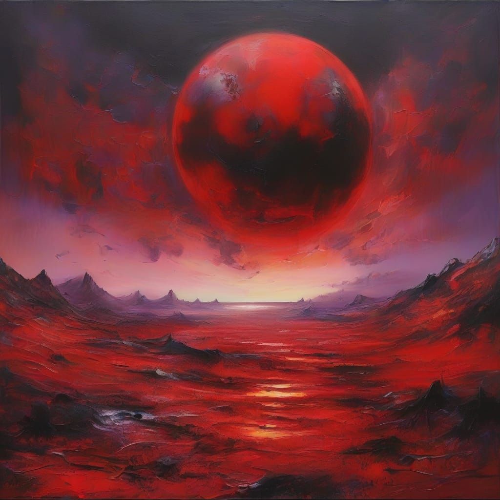 Surreal Martian Sunset as Acrylic Painting