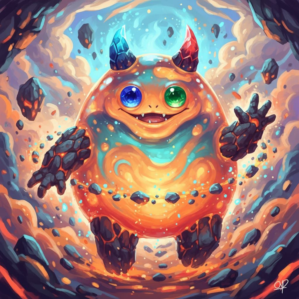 Cute Lava Slime Creature with Gemstone Eyes