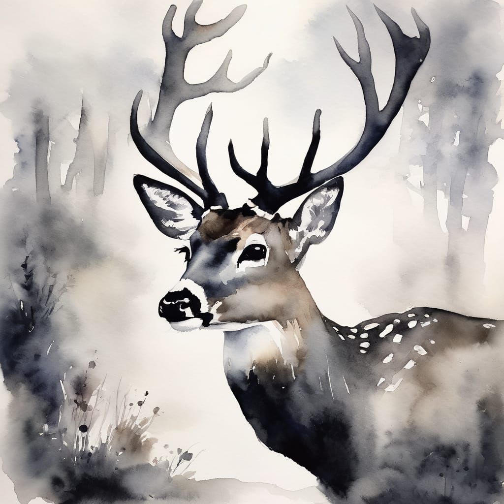 a white-tailed deer, foggy morning