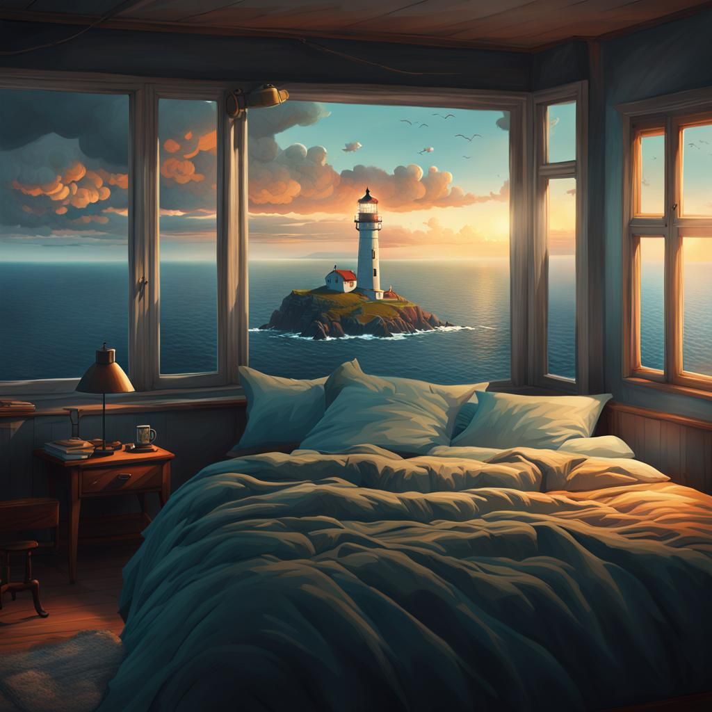 Lighthouse Duvet Cover: Cinematic Digital Seascape