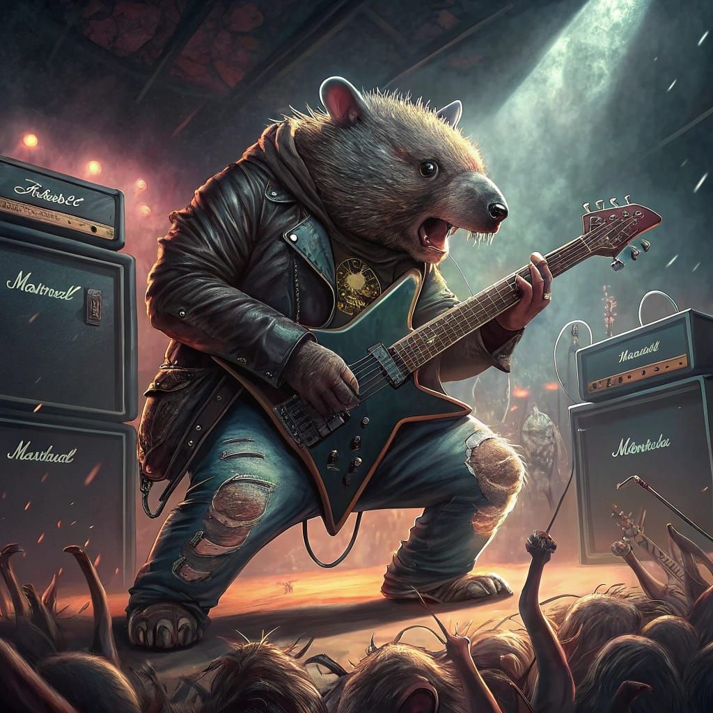 Wombat Rockstar in Dark Surrealist Style