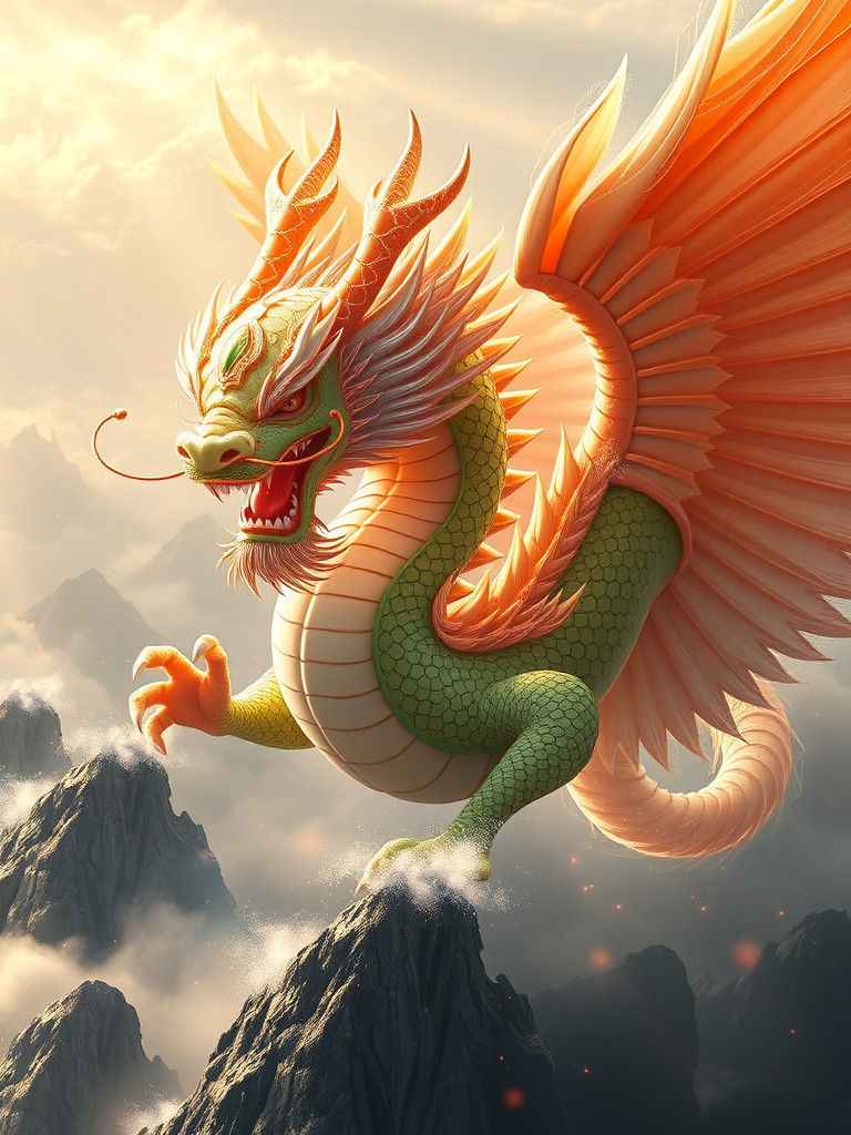 Jade Scaled Chinese Dragon in Anime Style