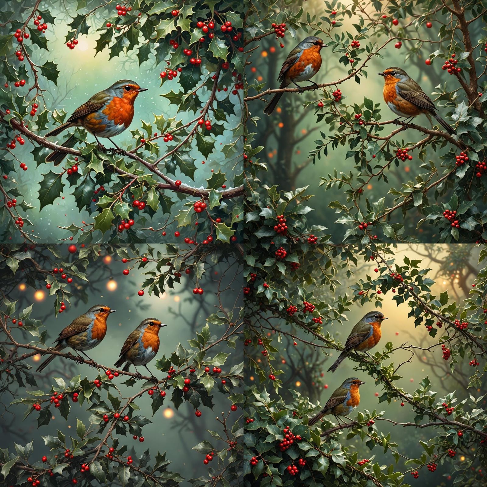 Festive Robin Among Holly and Mistletoe