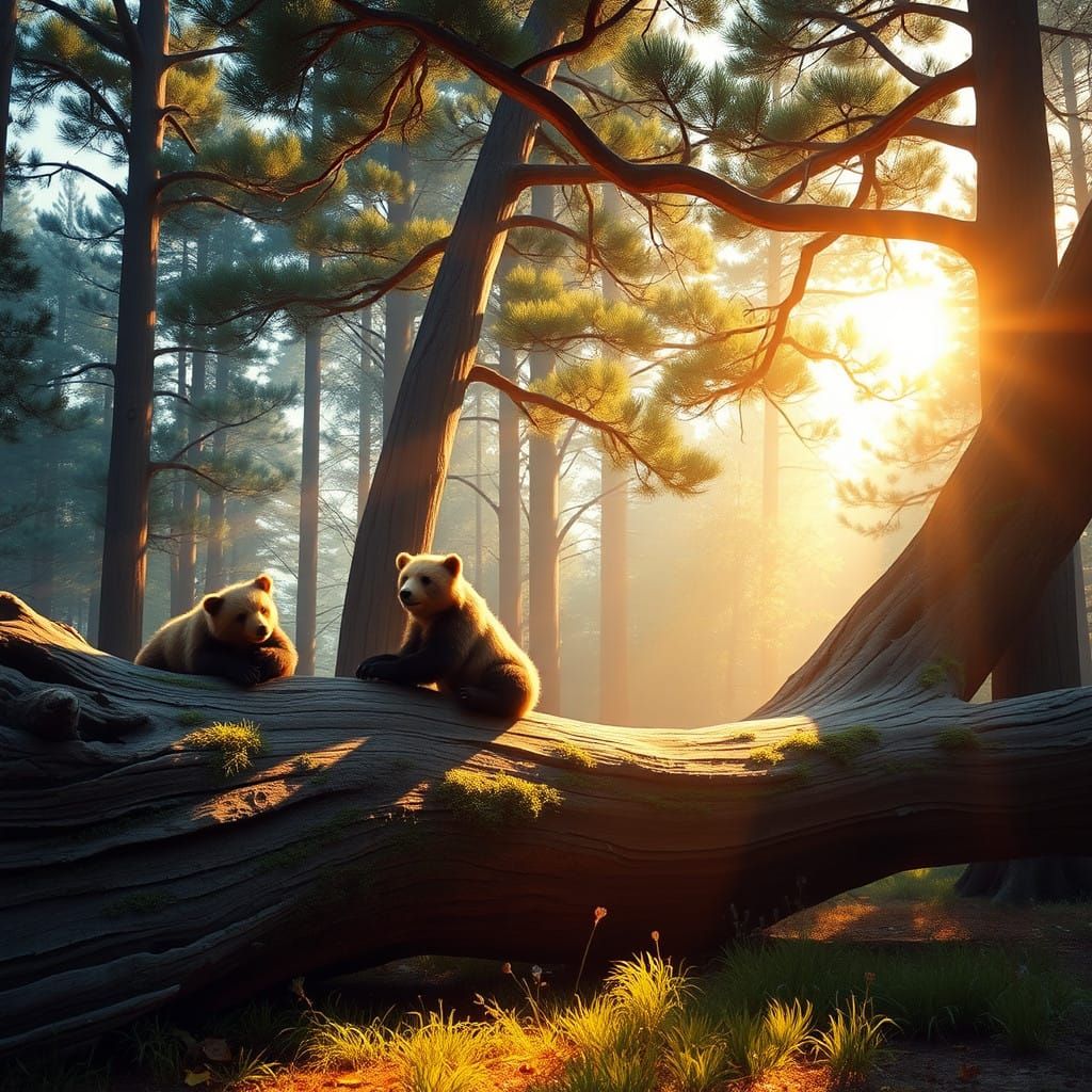 Surreal Morning in a Pine Forest Wonderland