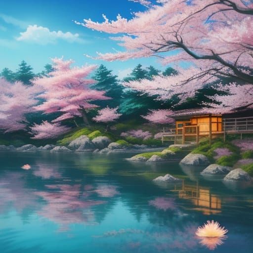 Anime Creature in Japanese Ink Painting Landscape