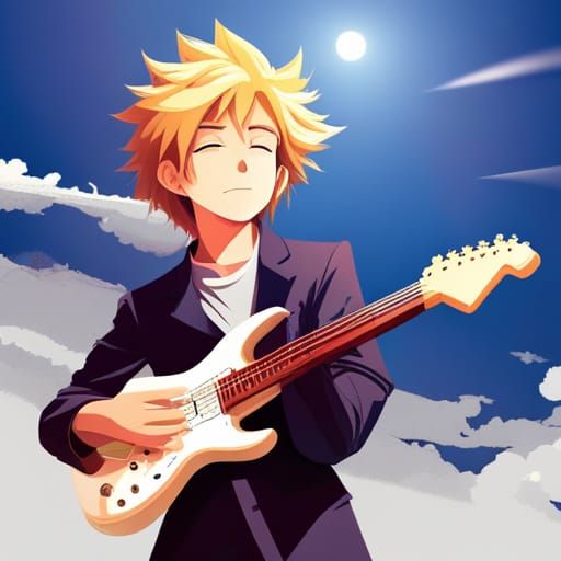 Anime Boy with Guitar in Summer Sunlight