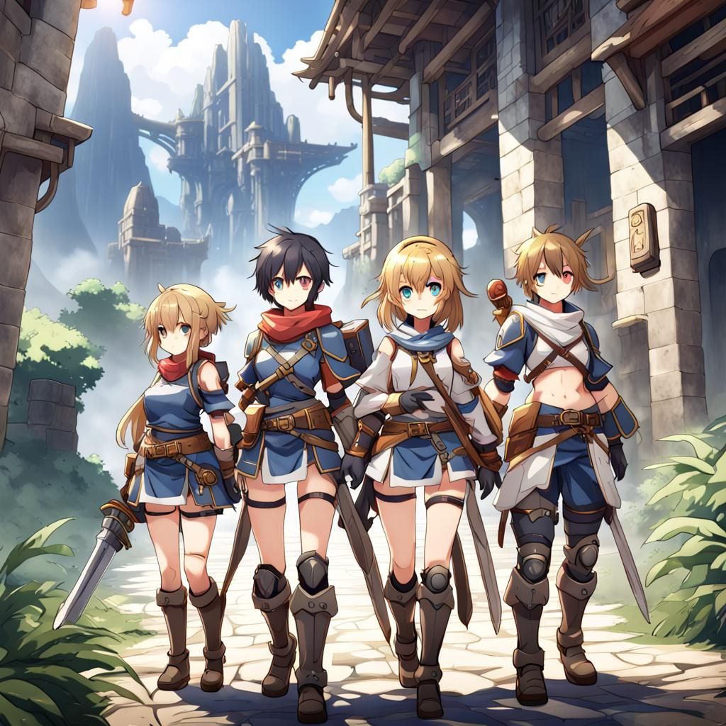 Anime Style Adventurers in Japanese Manga Art