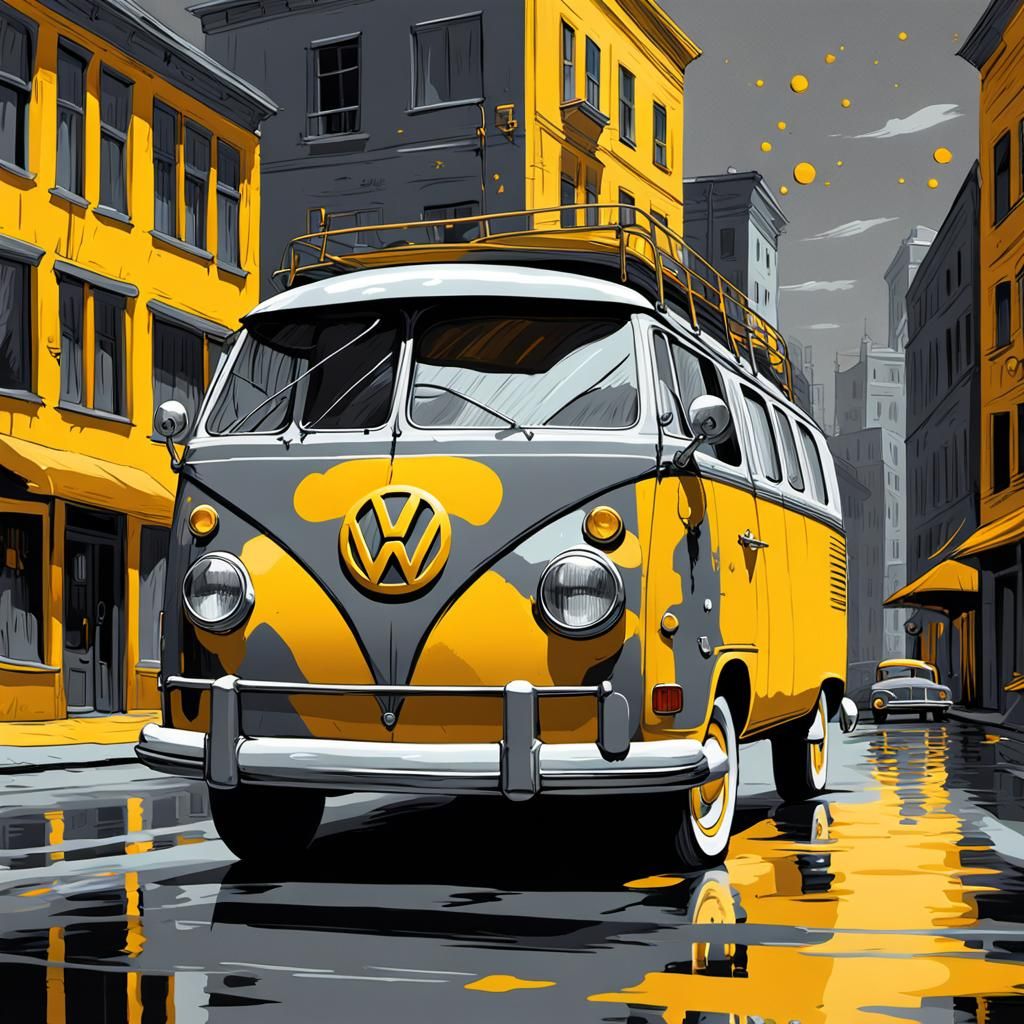 VW Van in Pop Art Style Illustration