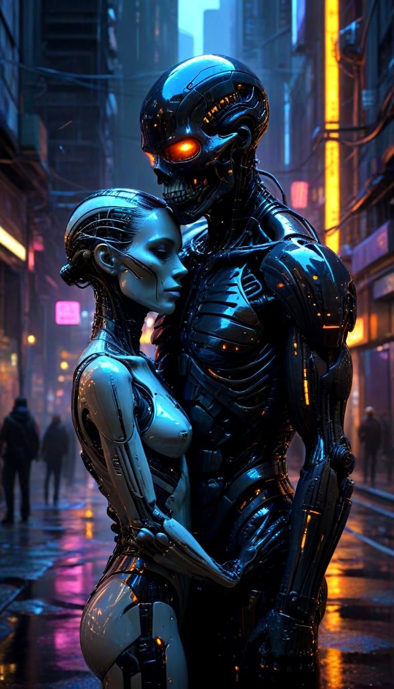 Ethereal Encounter: Androids, Mortality, and Urban Dreams