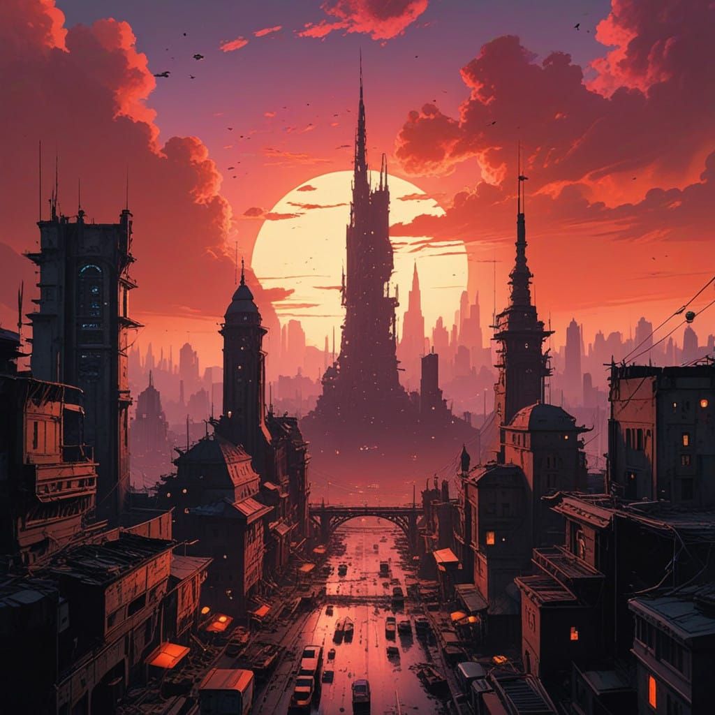 Cyberpunk Metropolis Amidst a Futuristic Wasteland