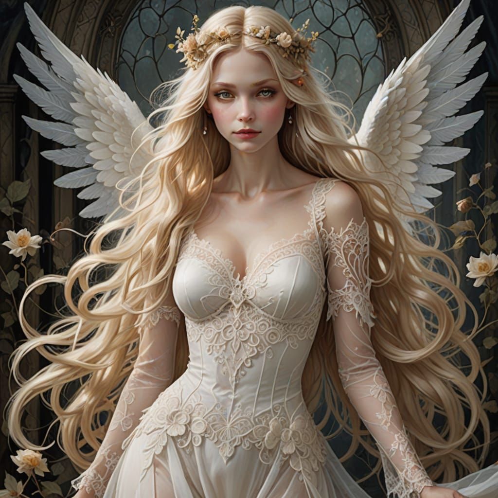 Gothic Angel with Mischievous Imp Friends in Whimsical Dream...