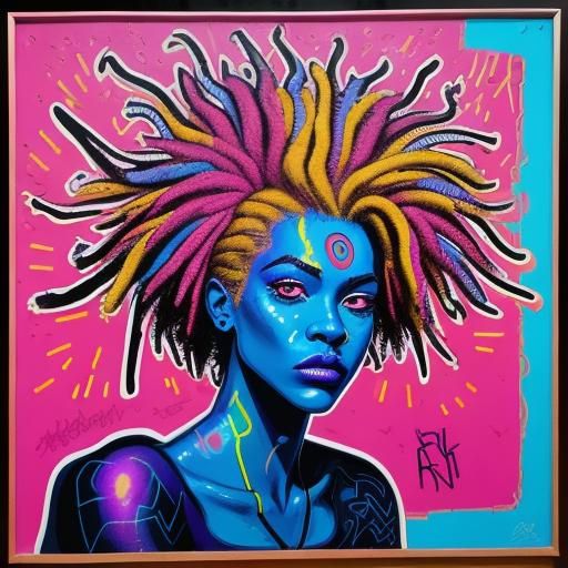 Peacock Feather Hair in Pop Art Graffiti Style