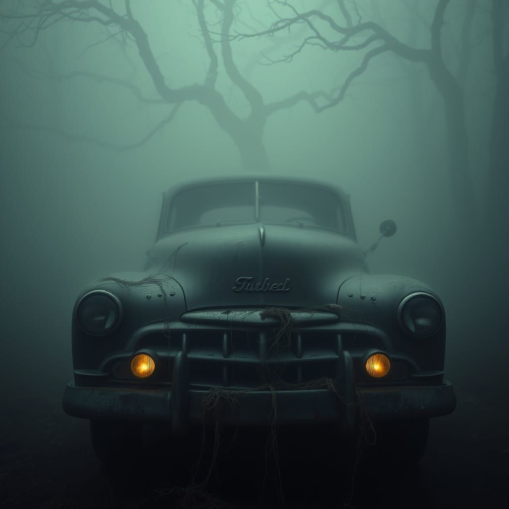 Vintage Automobile in Eerie Fog