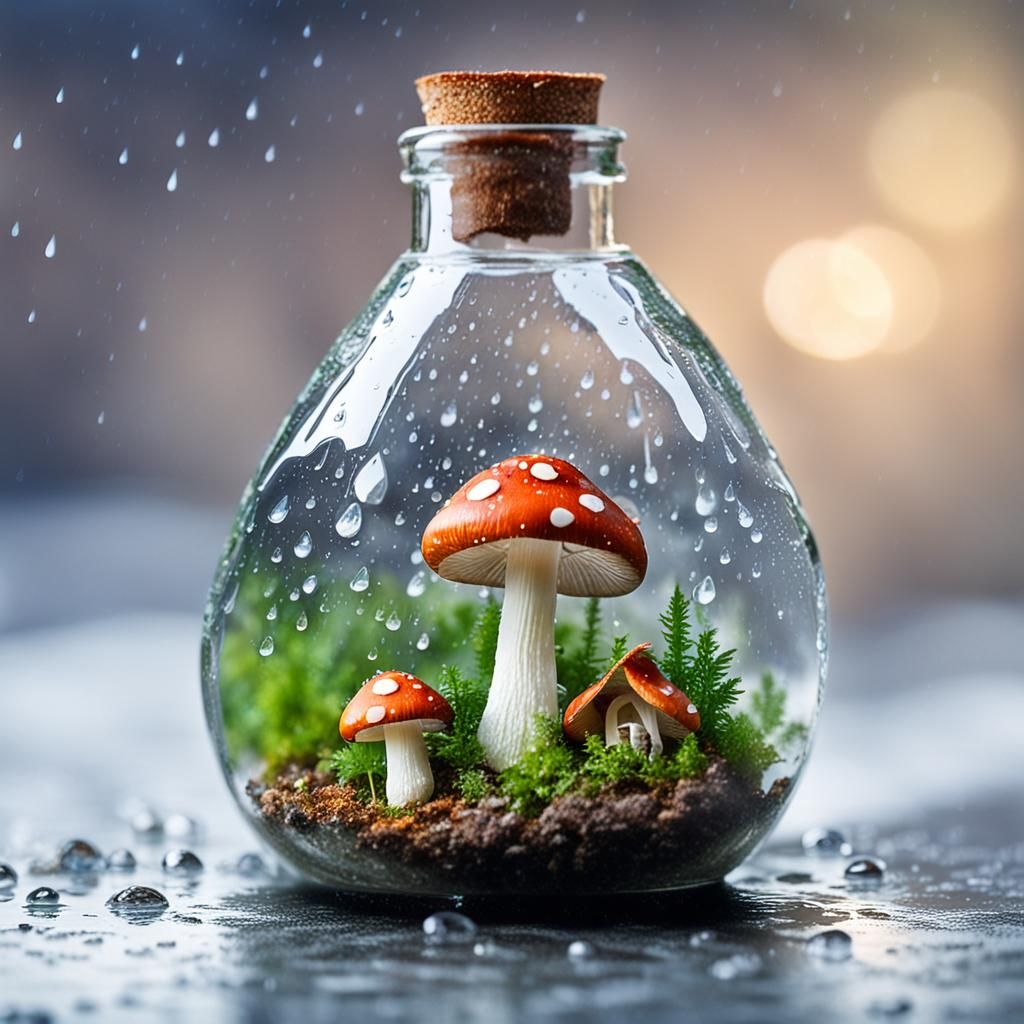 Crystal Mushroom in Glass Bottle