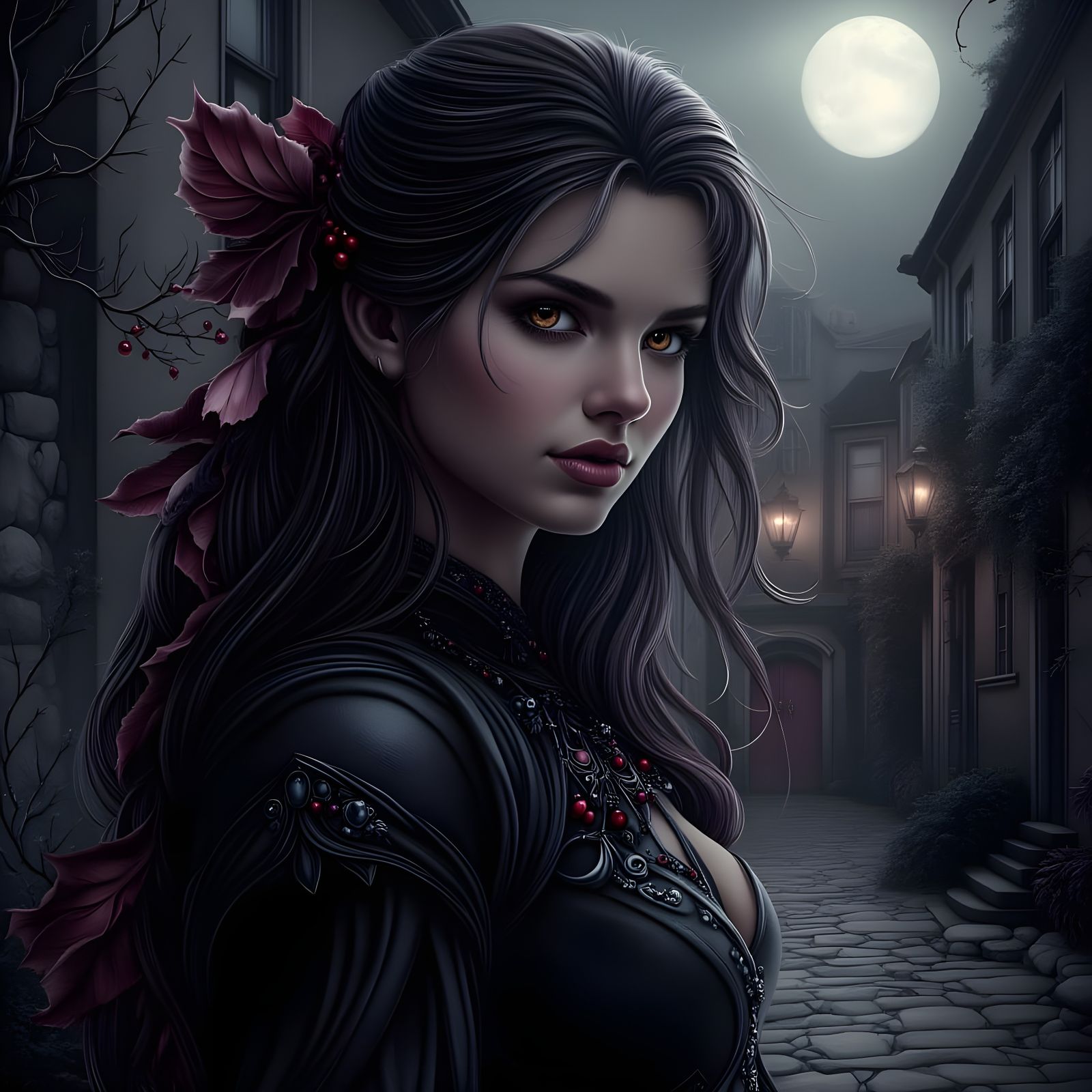 Norse Goddess of Protection in Gothic Courtyard