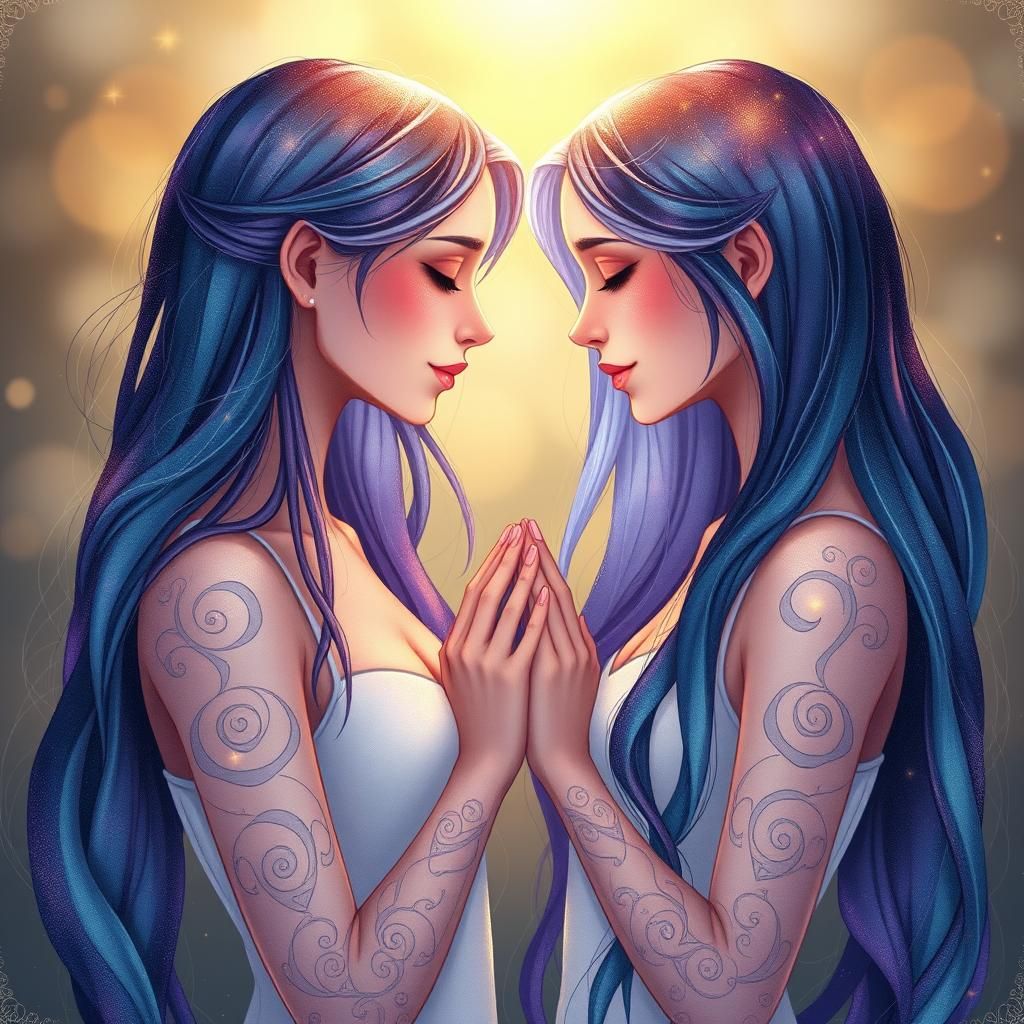Female Friends United in Compassion: Ethereal Digital Painti...