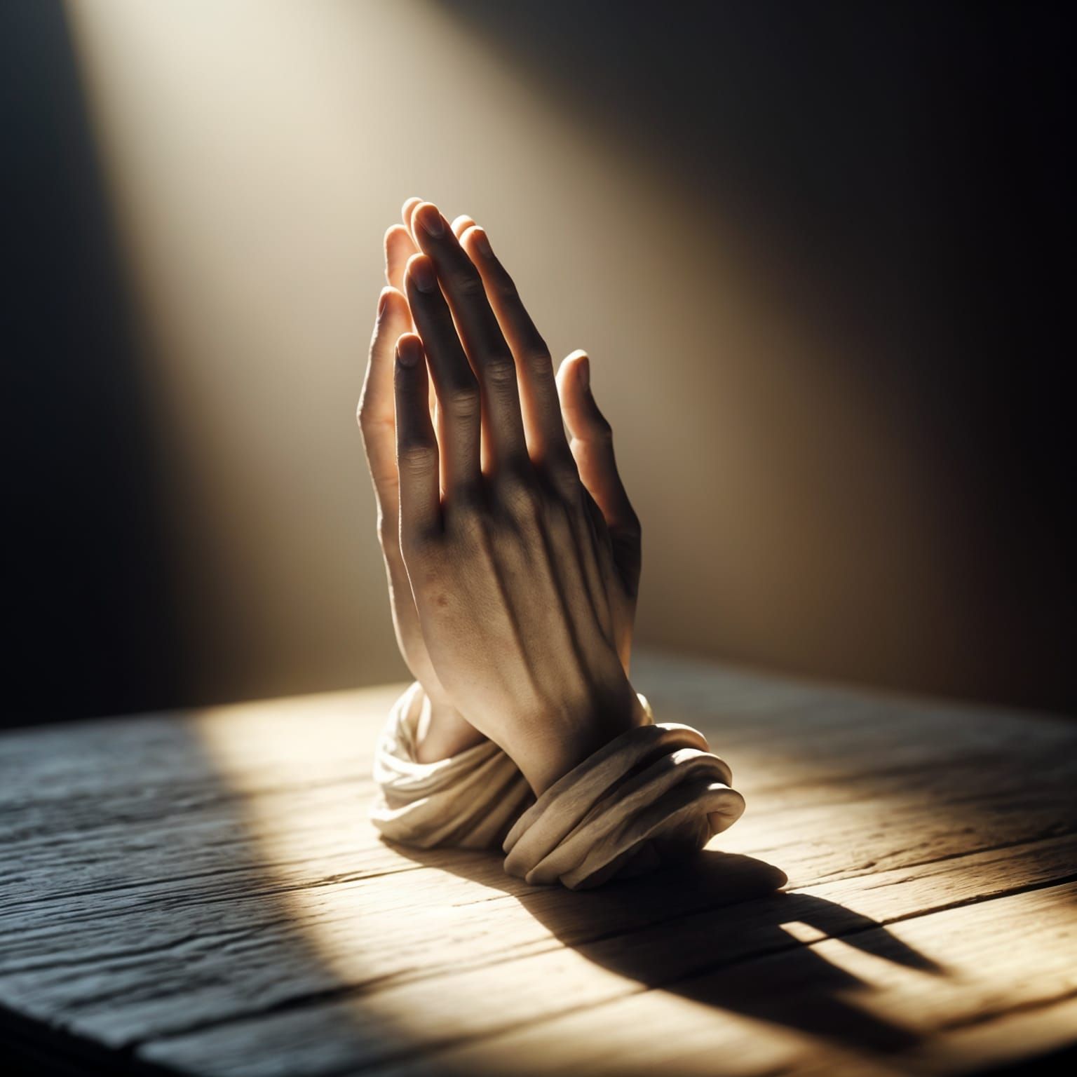 Sunlit Folded Hands in Prayer Position