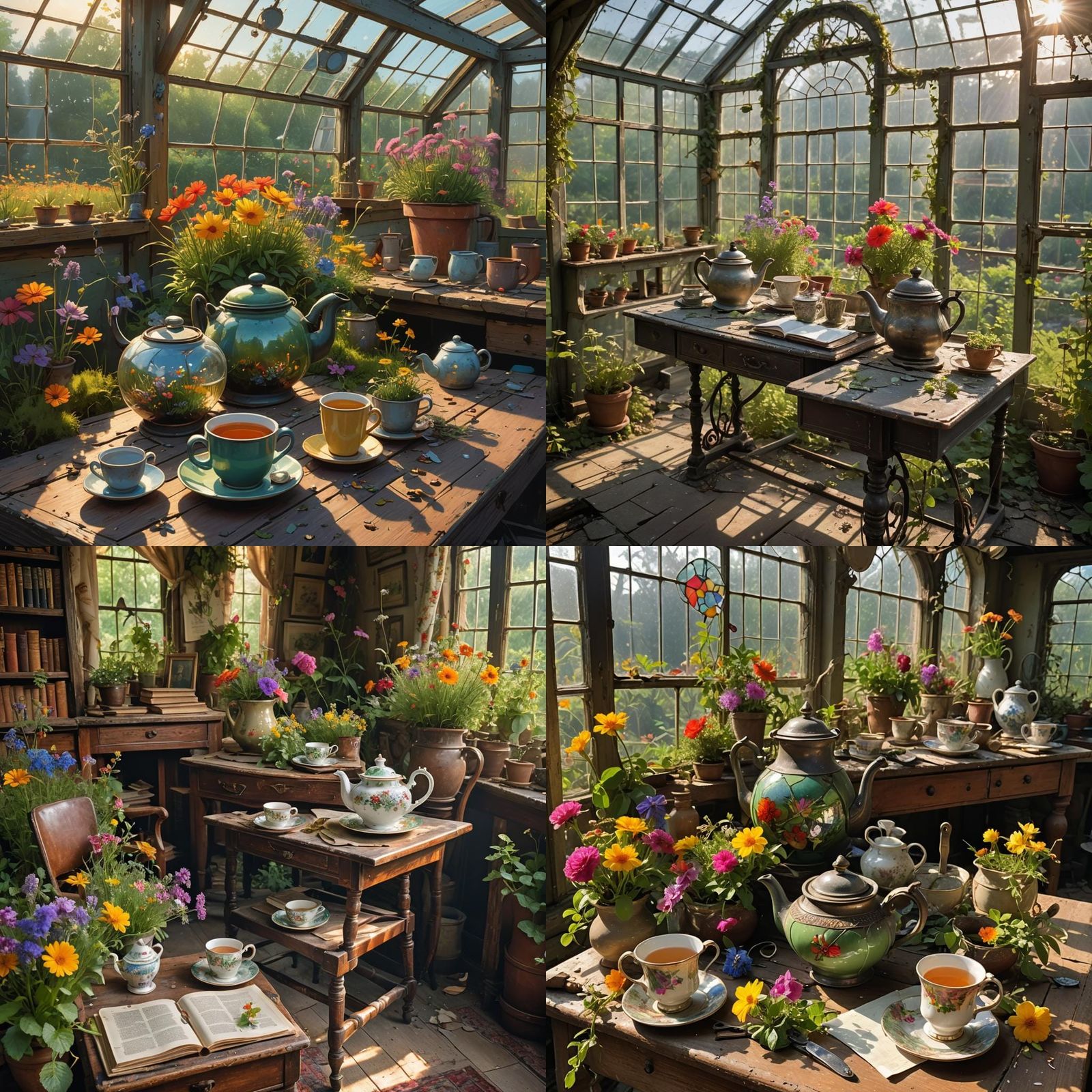 Floral Tea Still Life in Abandoned Greenhouse