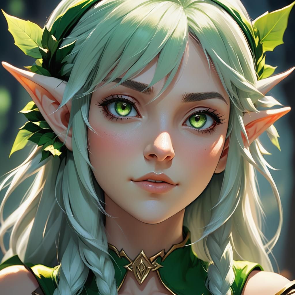 Anime Elf Girl Portrait in Cel-Shaded Style
