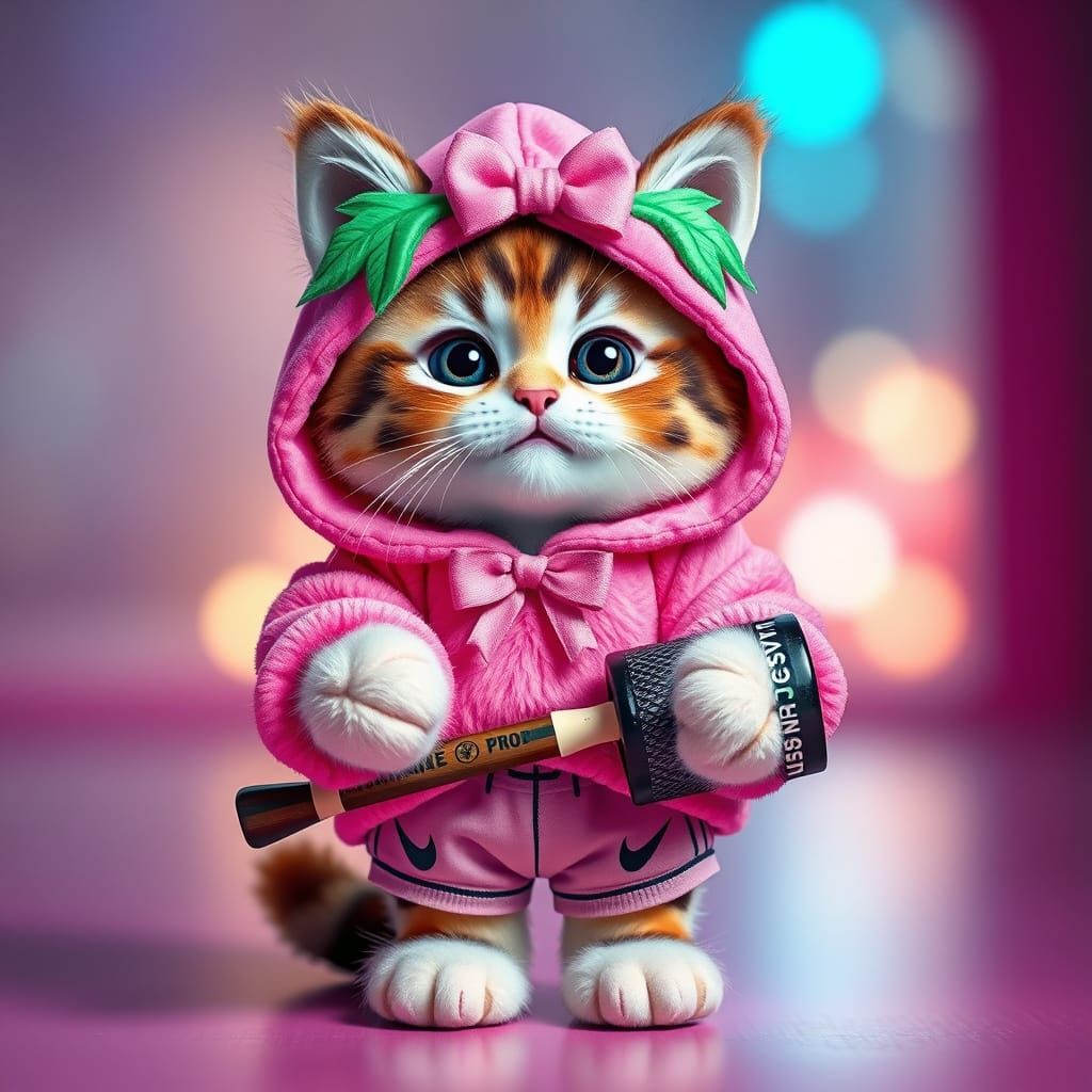 Kitten in Colorful Hyperrealistic Scene, Inspired by Loish a...