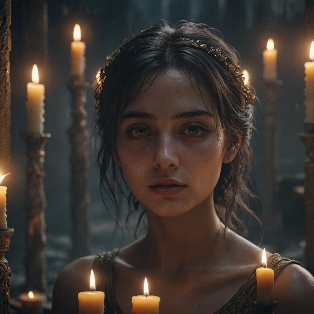 A serene face in the moments before death, surrounded by sof...