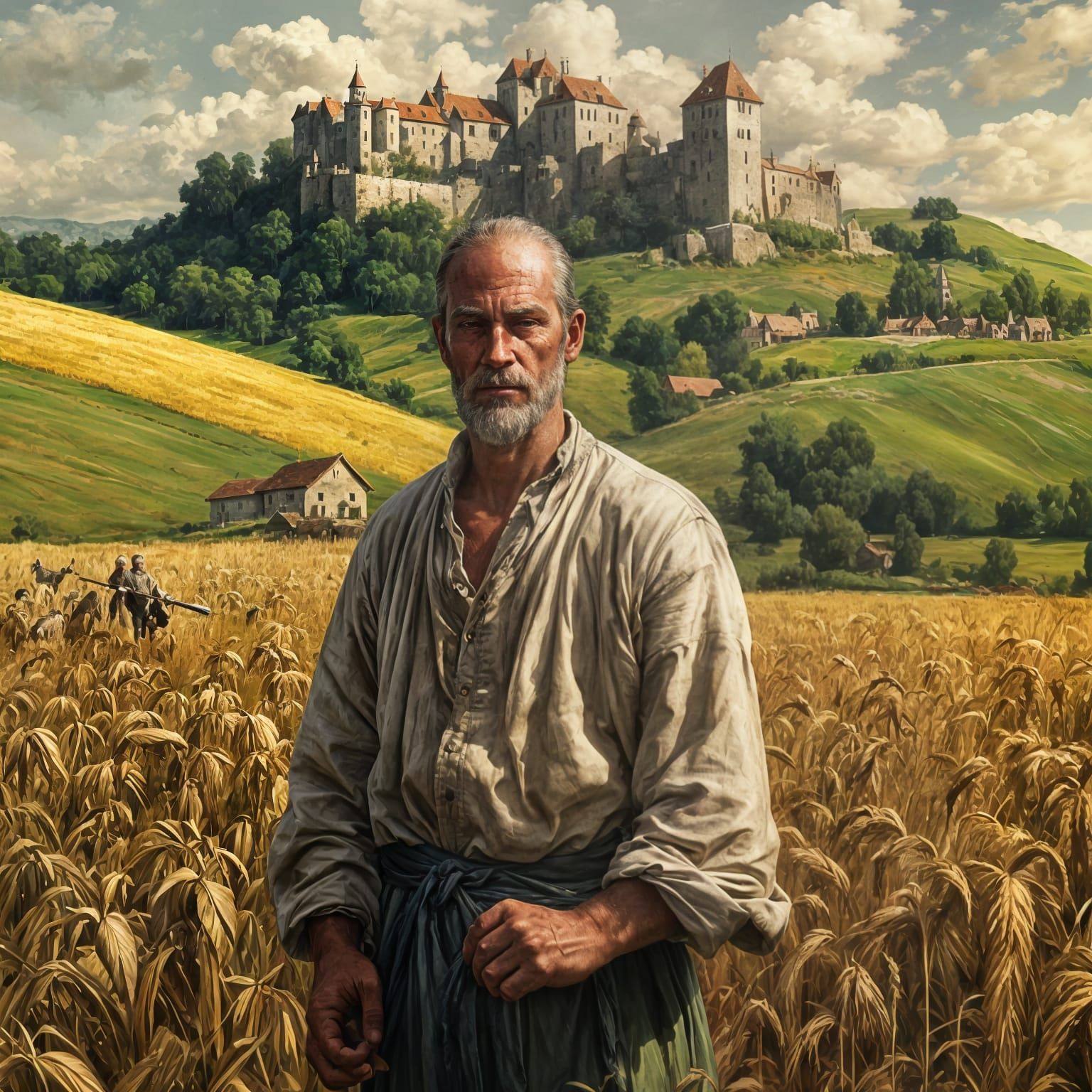 Medieval Peasant Harvest in Hyperreal Photo Style