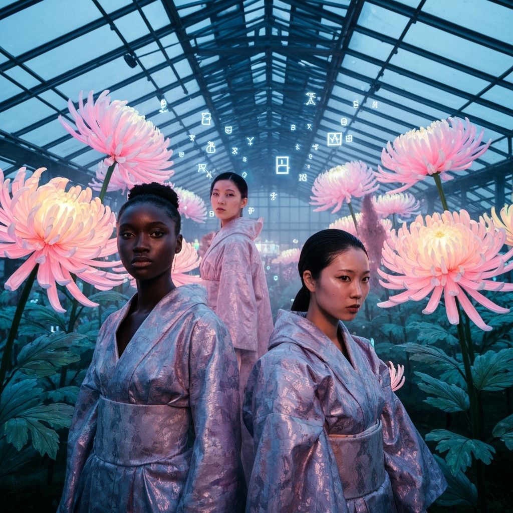 Dystopian Streetwear Fashion: Women in Bioluminescent Greenh...