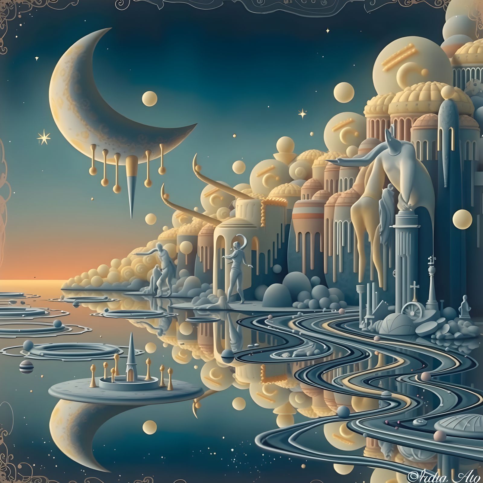 Holographic Cosmic Astral Illustration in Mixed Media