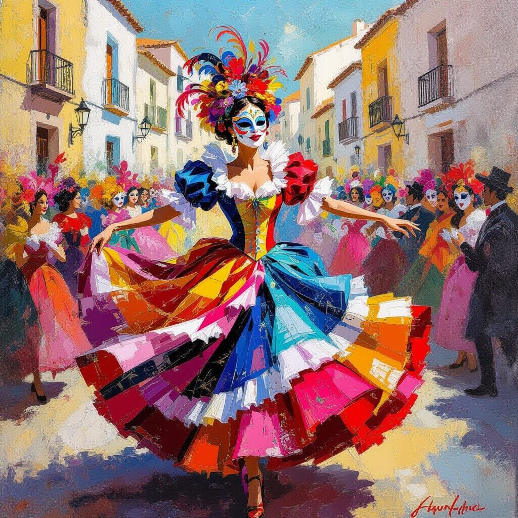 Vibrant Dancer at Cadiz Carnaval, in Surrealist Style