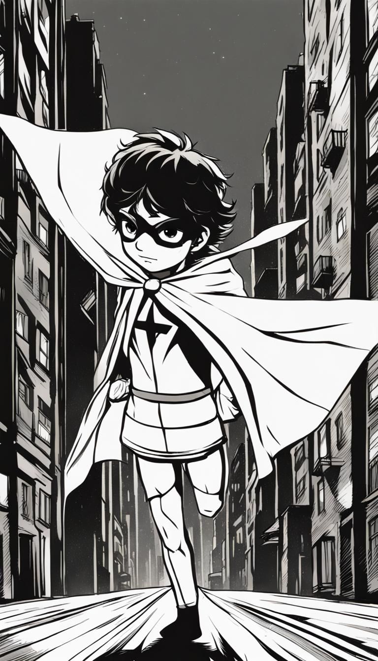 Anime Style Superhero Child on Dark Street