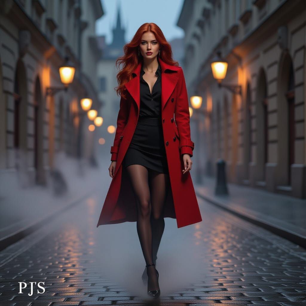 Mysterious Woman in Prague: Photorealistic Night Portrait