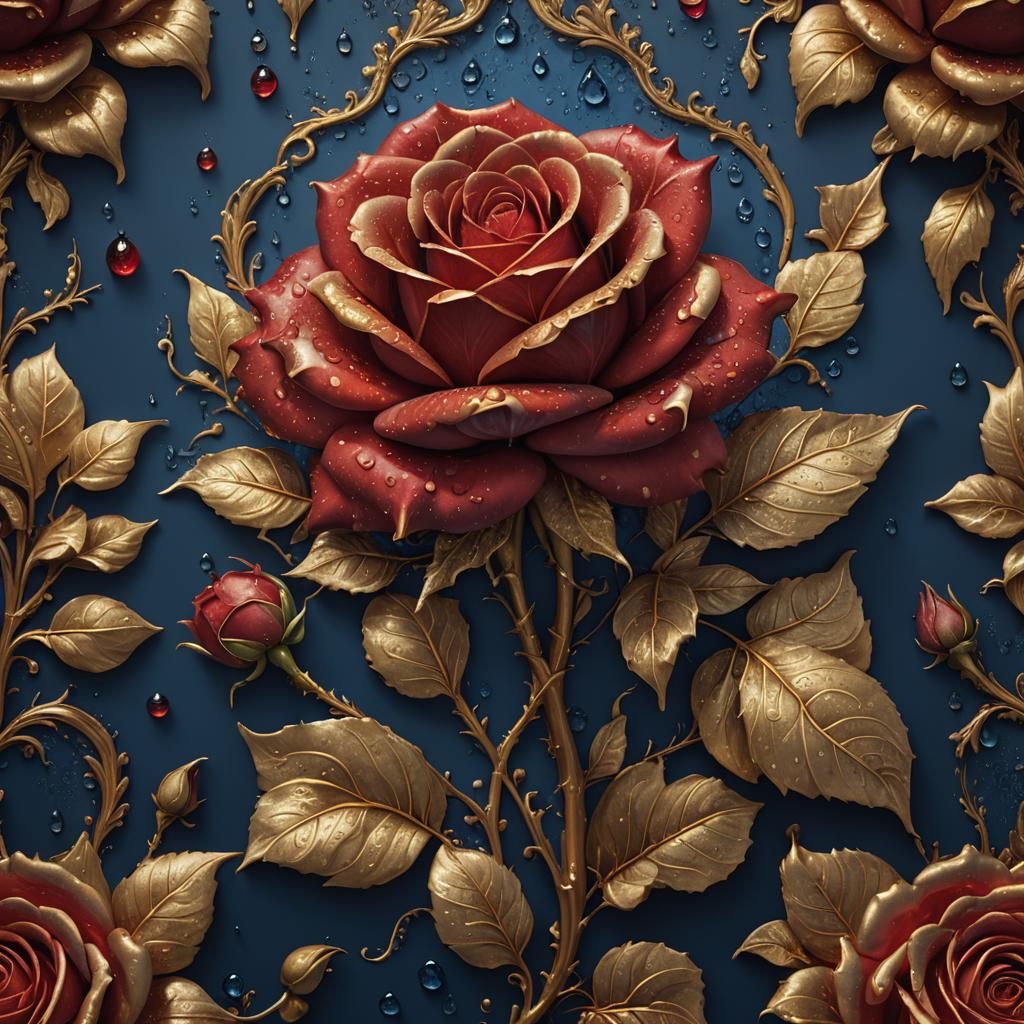 Baroque Rose with Gold Pattern Details