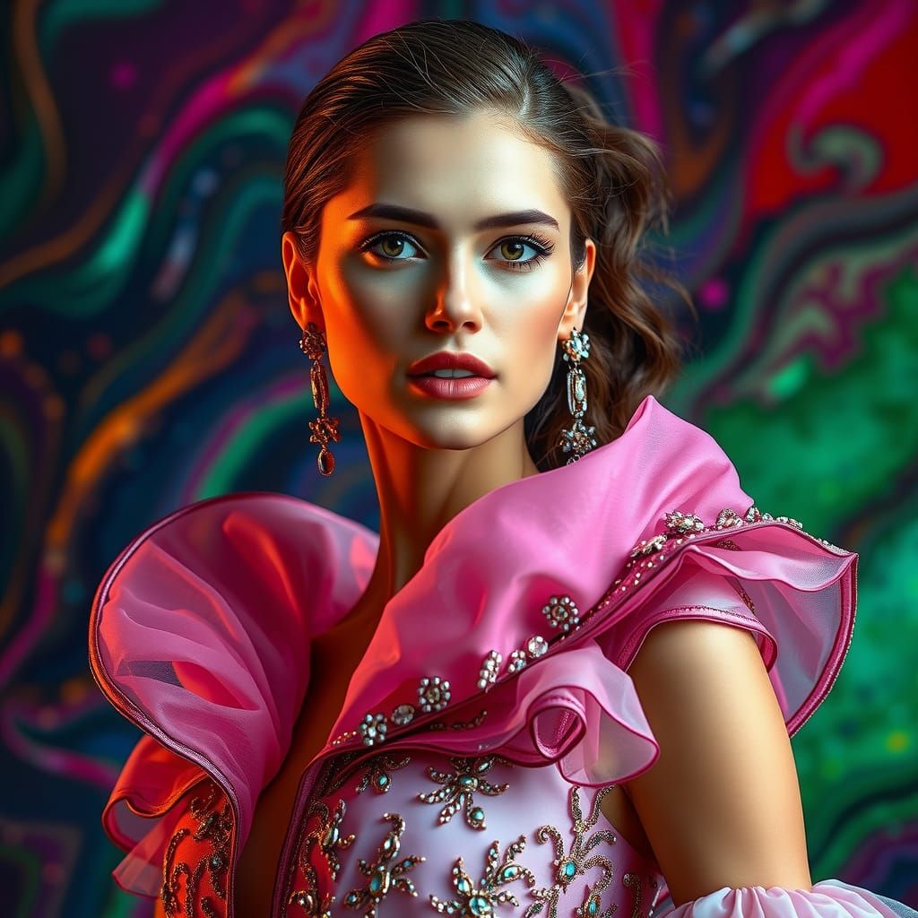 Avant-Garde Fashion Model in Architectural Gown