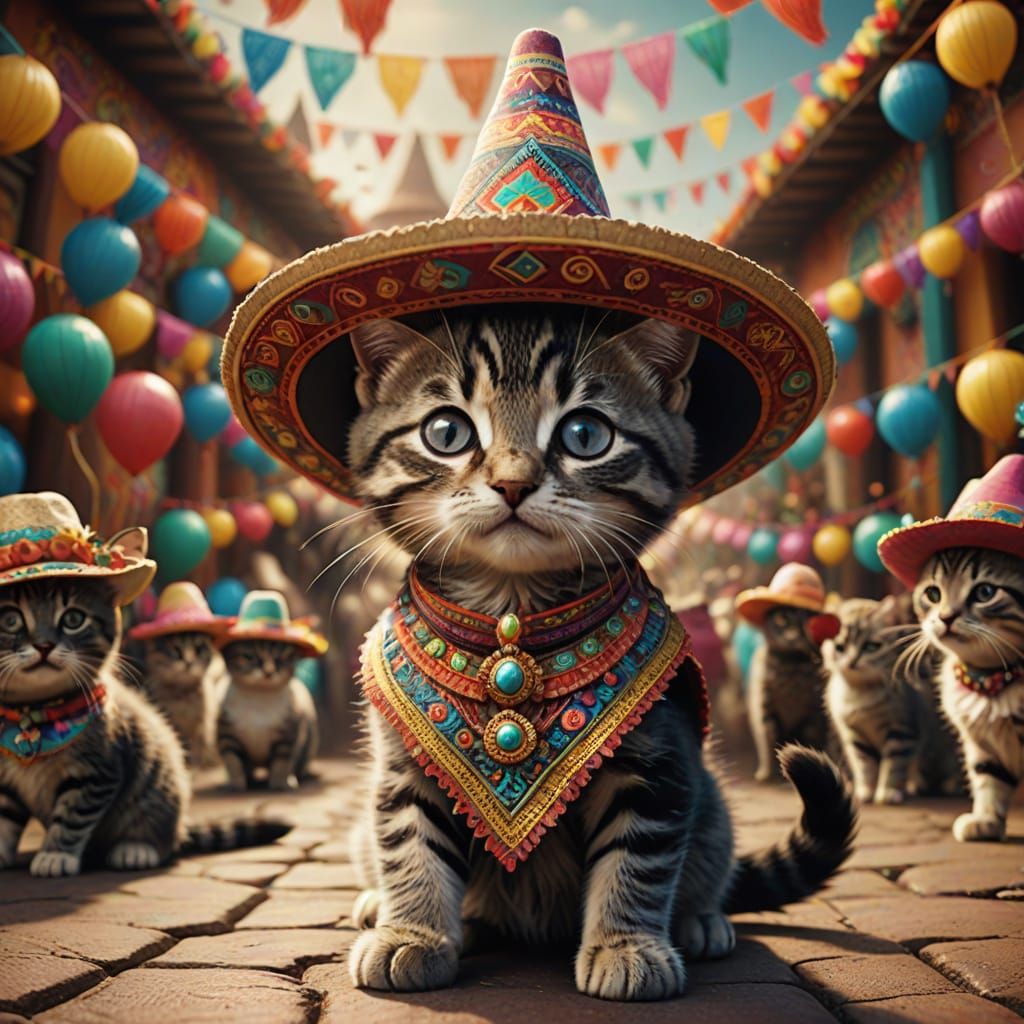 Kitten in Sombrero: Festival Fiesta Digital Art
