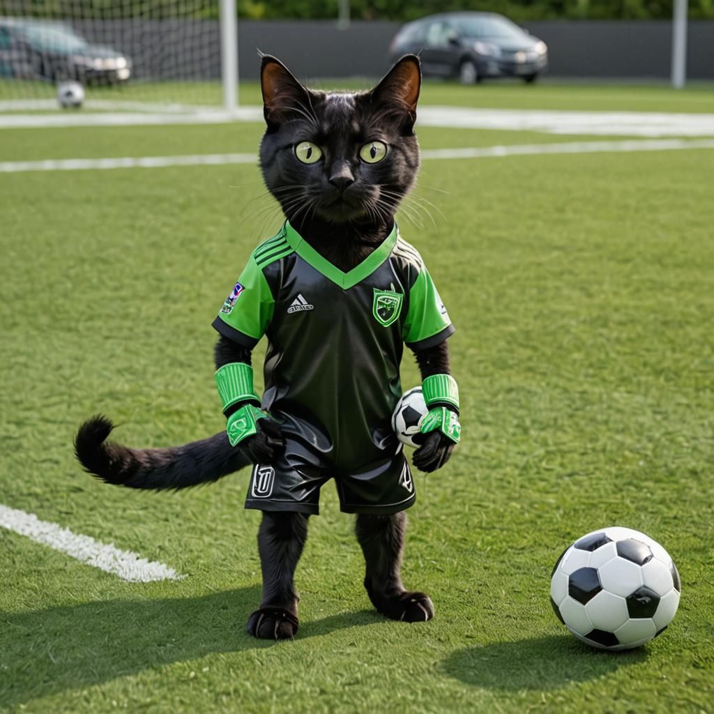 Anime Cat Ready to Play Soccer in Stadium