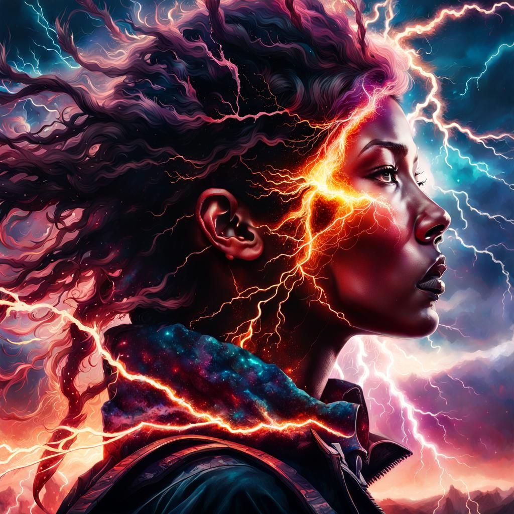 Electric Lightning Female Silhouette in Electropunk Style