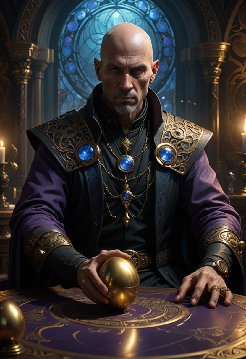 Sorcerer with Silver Egg in Dark Fantasy Style