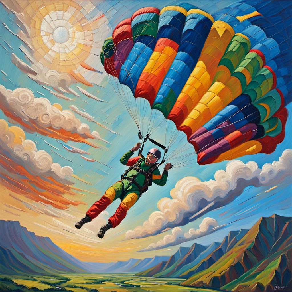 Skydiver Over Hawaii in Neo-Expressionist Style