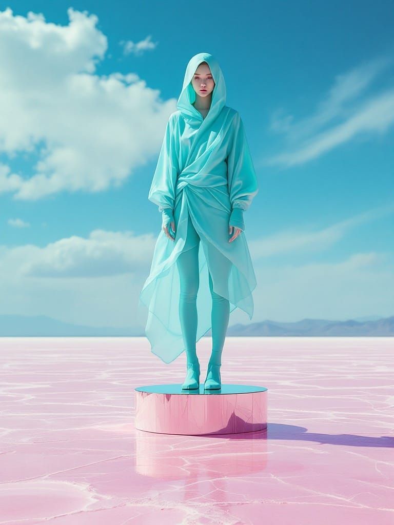 Ethereal Figure Reigns Over a Surreal, Turquoise World